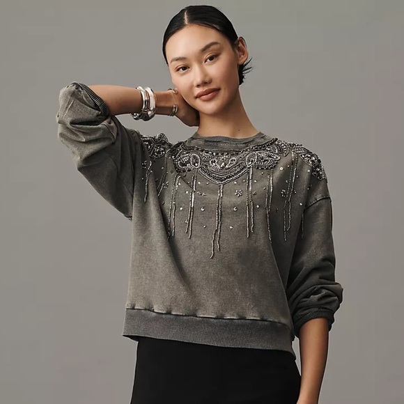 NWT! Anthropologie Oxford Pilcro Embellished Graphic Sweatshirt - Size XL 💎 - Picture 1 of 8
